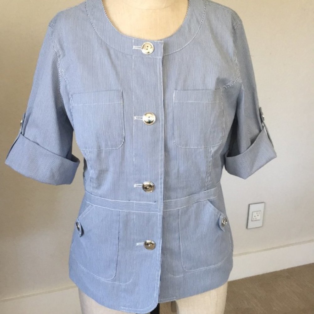Hearts of Palm nautical style blue white top - 10